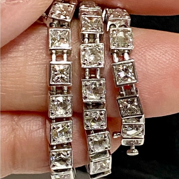 TIFFANY & CO SOLID 18K WHITE GOLD PRINCESS & ROSE CUT DIAMOND BRACELET - Picture 4 of 10